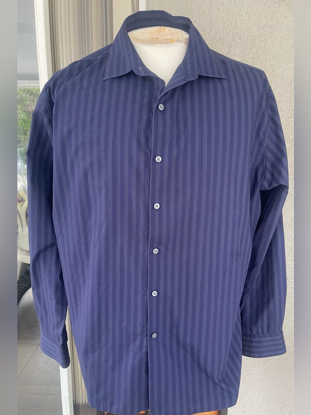 Bar III Navy Vertical Stripe Dress Shirt